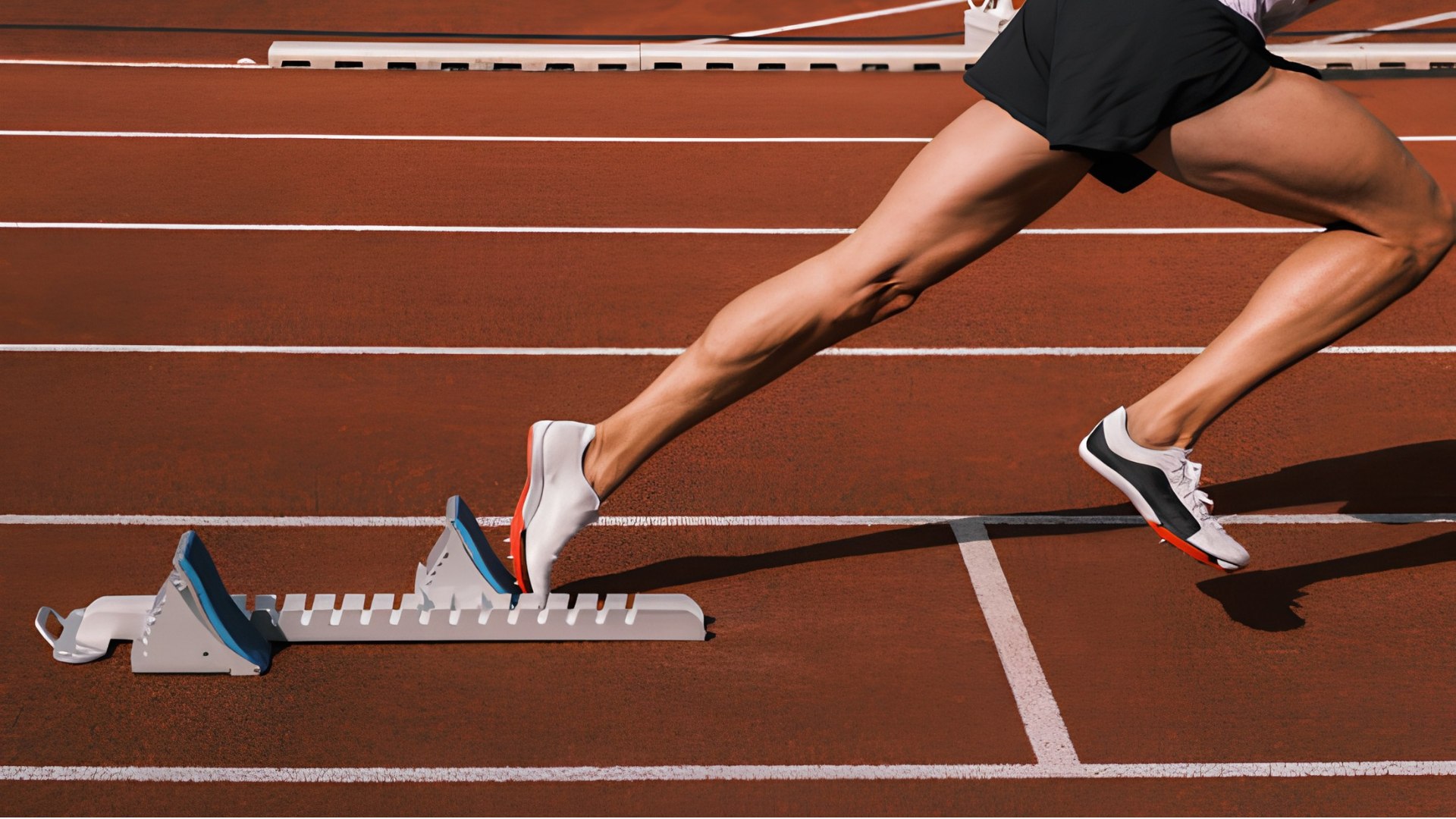 Athlète quittant les starting-blocks sur une piste d'athlétisme